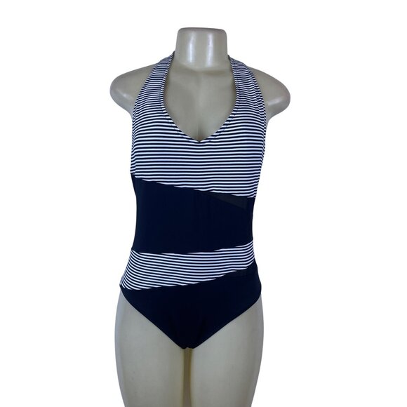 Niptuck Swim Women's Navy & White One-Piece Swimsuit Striped Size 16 - New - Picture 1 of 10